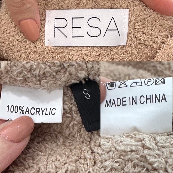 RESA Teddy Cozy Lounge Set Bralette Crop Top and Cardigan Robe in Taupe Tan Sz S - Picture 5 of 15